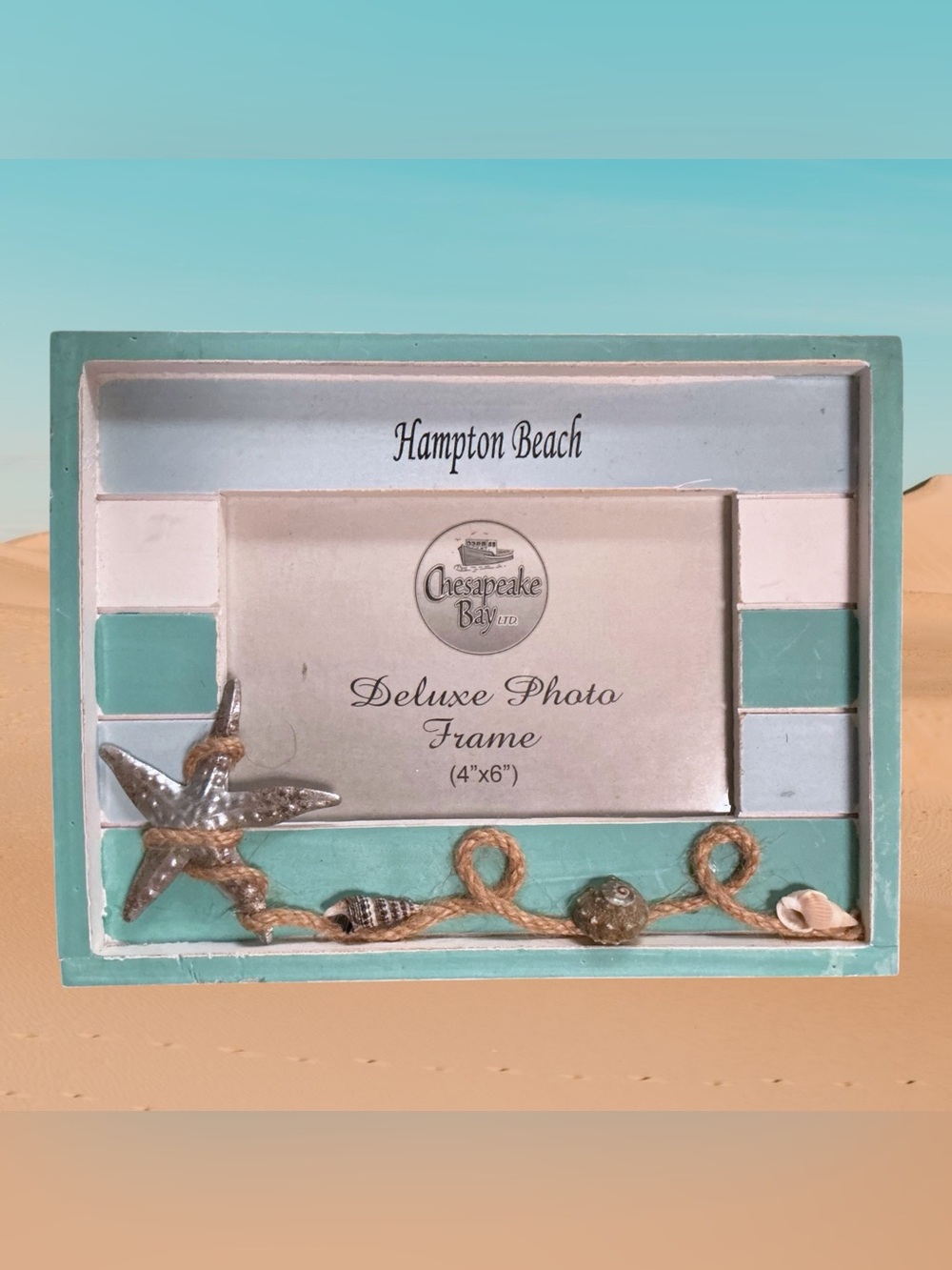 Beachy Coastal Theme HAMPTON BEACH, NH Picture Frame Seashells Starfish Seaside